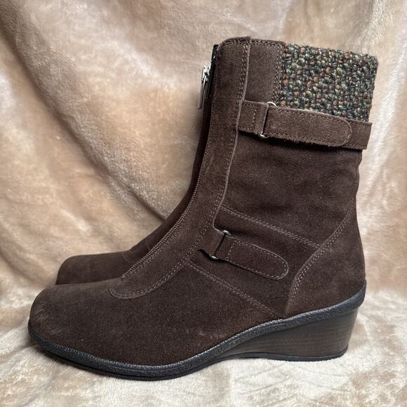 Aquatalia Brown Suede leather Waterproof Wedge Heel Zip Boots Women’s Size‎ 7.5 - Picture 3 of 8
